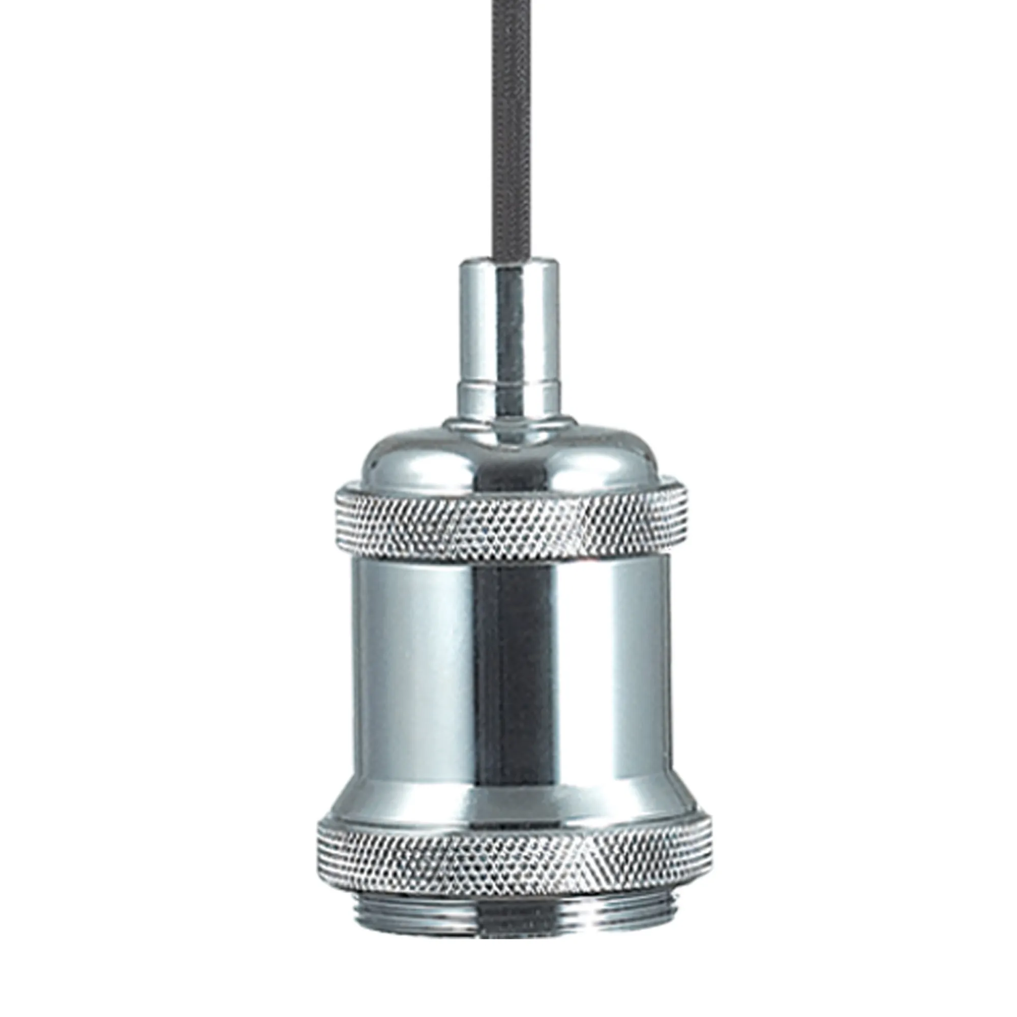 Dreifa 1.5m Single Pendant, 1 x E27, Polished Chrome/Black Braided Cable (Maximum Load 1.5kg) D0176  Deco Dreifa Pendant